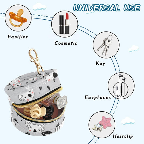 PYBUG Koalas Round Pacifier Storage Case, Polyester & TPU Lined with Hook Buckle, Pacifier Container Box for Baby