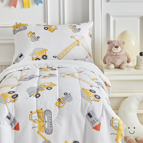 4 Set Set Set Bulldozer Pieces Toddler Bedding for Boys Toddler Bed Cute Toddler Bed in a Bag with Sheet and Pillow