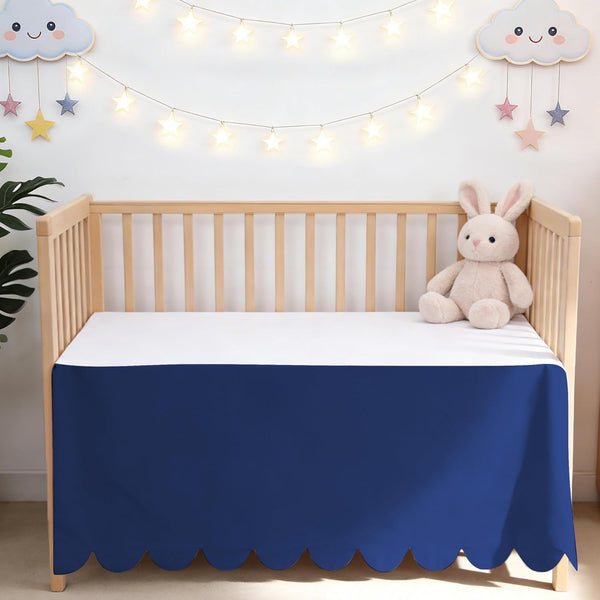 Scallop Edge Crib Skirt Navy Blue, 100% Egyptian Cotton 400 Thread Count