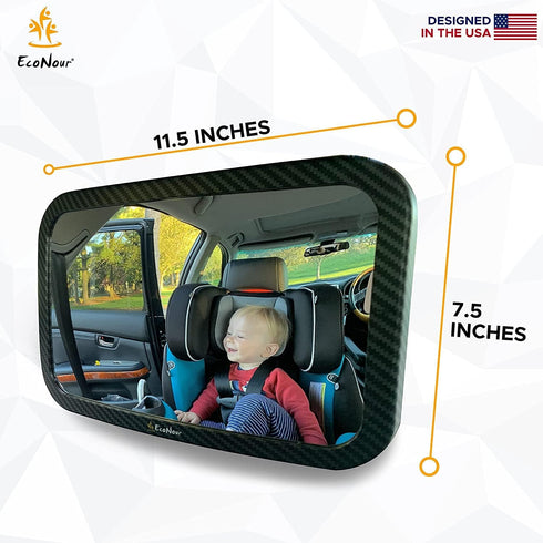EcoNour Baby Car Mirror - 11.5 x 7.5 inches Safety Car Seat Mirror for Rear Facing Infant with 360 Degree Rotatable Shatterproof Baby Mirror for Car - Monitor Your Child using Car Baby Mirror by EcoNour