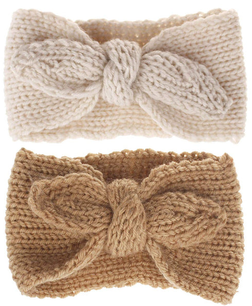 Utaly Winter Cute Kids Baby Girls Knit Rabbit Knotted Headband Earwarmer (Beige + Tan, Stretchy)