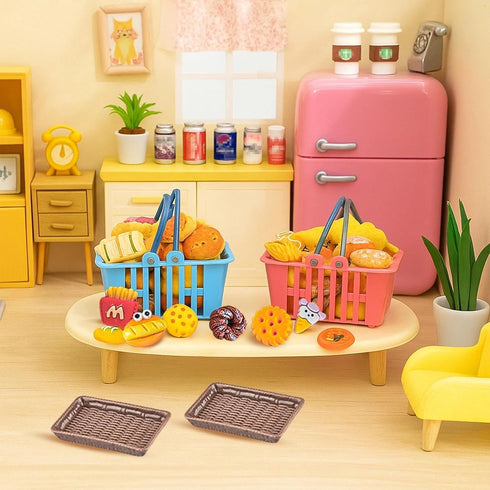 180 Pcs Dollhouse Furniture Miniature Kitchen Accessories Mini Shopping Cart Metal Trolley Basket Food Drink Toy