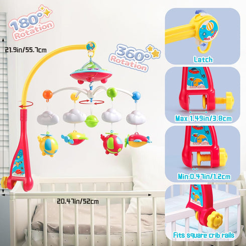 0-24 108 Baby Musical Crib Mobile with Hanging Rotating Toys, Remote Control, Lights Projector Function Music Box