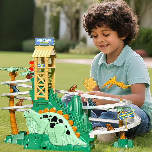 3 4 5 6 7 8 Set, JUKUDAHU Dinosaur Climbing Slide Stair Toy for Toddlers Aged - Racing Track Game Sliding Car Toy