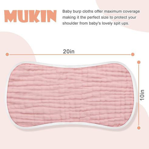 Set 6, 20'' 10'' MUKIN Baby Muslin Burp Cloth of Ultra Soft Absorbent Thick Cotton Burping Cloths for Unisex Newborn