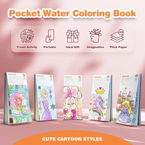 Kidcraft 2 Pack, Set 4 5 6 7 8+, Paint with Water Coloring Books for Kids - Pocket Mess Free Watercolor Painting Kit