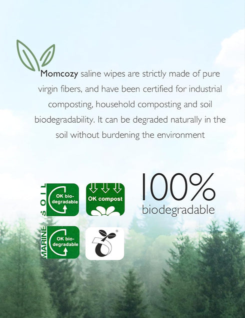 Momcozy Baby Wipes, 100% Biodegradable Saline Nose and Face Wipes, Unscented & Hypoallergenic, 360 Count (Packs of 12)