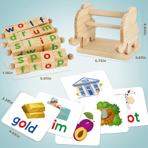 3 4 5 Montessori Learning and Educational Toys Gifts for Kids Years, Wooden Reading Blocks Toys, Preschool Kindergarten