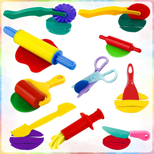 Set 10 Set Dough Play Tools for Kids, PCS Basic Dough Starter with Pizza Cutters, Safety Scissors, Rolling Pin, Roller