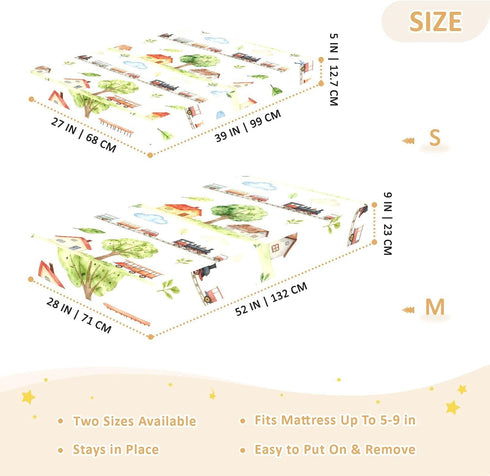 CZXW 52" 28" Watercolor Trains Airplanes Houses Crib Sheets Fitted x Natural Cotton Soft & Breathable for Baby Crib