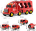 TEMI Fire Toys for 3-6 Years Old - 5 in 1 Carrier Truck Transport for Toddlers 1-3, Friction Power Vehicles
