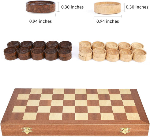 15inch Set, 100 10x10 VAMSLOVE Checkers Folding Wooden Game Square Checkerboard International Checkers Draughts Board