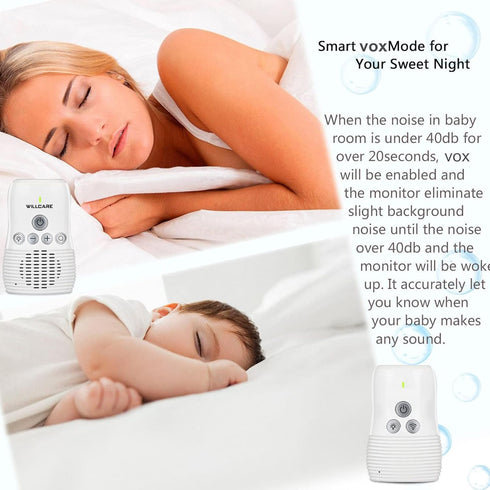 Audio Baby Monitor, 2.4G Two Way Intercom Baby Care Monitor with Night Light, Digital Sound Indicator, Plug & Play,