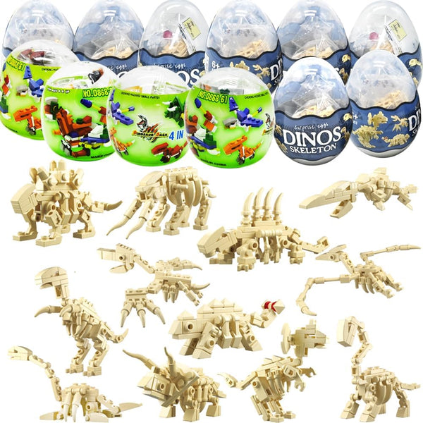 UMEELR 12Pcs Pre Filled Easter Eggs Dinosaur Skeleton Building Blocks, 12 in 1