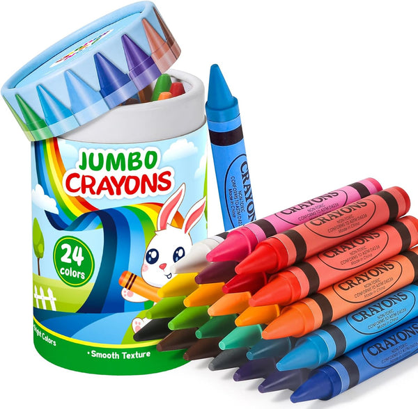 24 Colors Jumbo Crayons for Toddlers 1-3, Non Toxic Large Crayon for