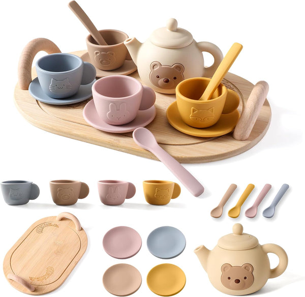 Tea Party Set for Little Girls 1-3 Kids Tea Set with Silicone