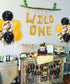 Wild One Birthday Decorations for Boys, Black and Gold Balloons, High Chair Banner, Cake Toppers, 1st Birthday Supplies