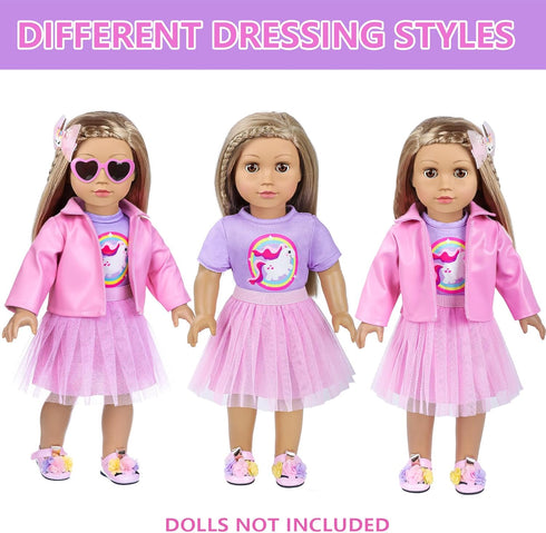 ZNTWEI 18 Inch Backpack Set American Doll Makeup Accessories and Clothes Sunglasses Phone Eye Shadow Lipstick Blusher