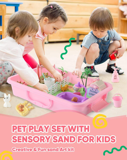 sikmcle 36 PCS Pet Sensory Bin Moldable Sensory Sand Kit and Sandbox with Lid Dog and Cat Toddler Toys for Kids Gifts