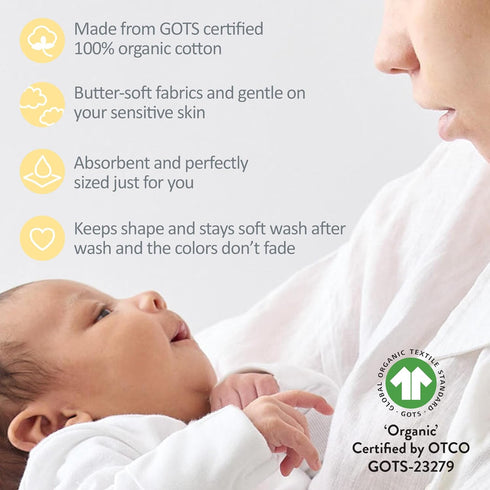 5-Pack 100% Butterblu Bailey Burp Cloths Organic Cotton Knit for Newborn & Baby Boys & Girls, Haze, One Size