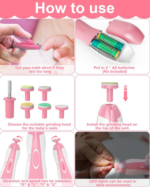 OTTOLIVES 24 in 1 Baby Healthcare and Grooming Kit - Electric Nail Trimmer Set for Newborns and Toddlers (Pink)