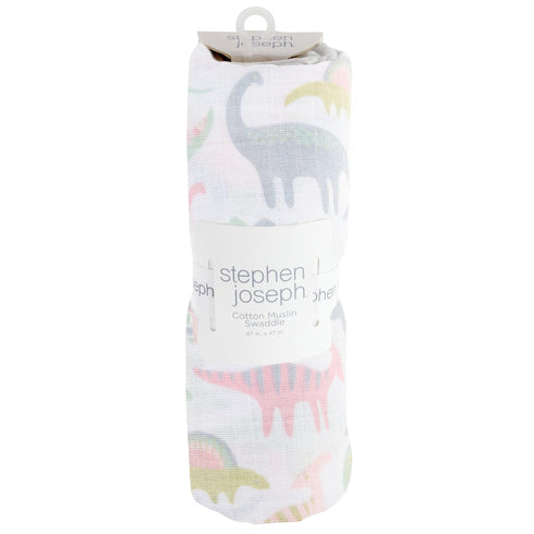 Stephen Joseph, Muslin Swaddle Blanket for Baby Girls and Boys, Newborn Receiving Blanket for Swaddling, 100% Cotton Baby Swaddle Wrap, Receiving Swaddle Wrap, 47 x 47 inches, Pink Dino by Stephen Joseph
