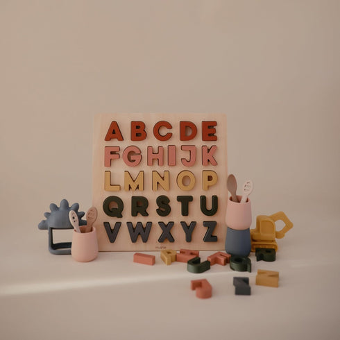 3 (26 mushie Wooden Alphabet Puzzle | for Kids Years+ | Preschool Educational & Toddler Montessori Toys pcs)