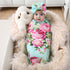 Galabloomer Flower Print Baby Swaddle Blankets Receiving Blanket Headband Set