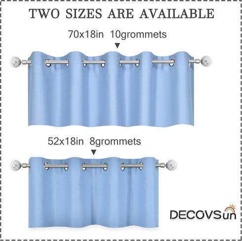 DECOVSUN Light Sky Blue Valances for Windows, 70X18 Inches Blackout Thermal Insulated Valance with Grommet Top