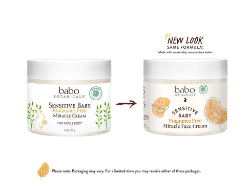 Babo Botanicals Sensitive Baby Fragrance-Free Miracle Cream - Face & Body Moisturizer - For Sensitive Skin - Calendula, Shea Butter, Coconut Oil - EWG Verified - Fragrance-Free - For Babies & Kids