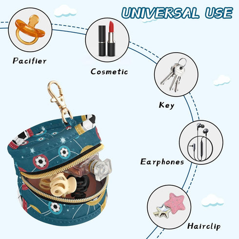 PYBUG Soccer Round Pacifier Storage Case, Polyester & TPU Lined with Hook Buckle, Pacifier Container Box for Baby