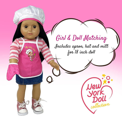 Kids Baking Set with Apron, My Lil Chef Hat, Oven Mitt, Easy Bake Recipe Book & Cooking Toys, 18 Inch Doll Apron