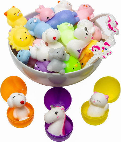 Claw Machine Prizes Toys Refill for Kids - 16pcs Mini Kawaii Cat Stress Relief Unicorn Party Favors, 3X Surprise Eggs