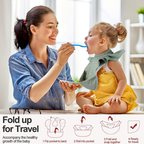 3 JaGely Pcs Baby Food Bib for Eating Waterproof Washable Toddler Bib Soft Feeding Apron with Food Catcher for Toddler