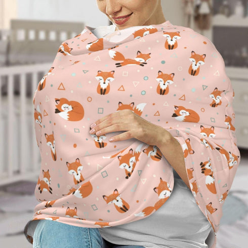 Soft Pink Fox Multi-Use Baby Car Seat Canopy for Newborns - Ideal Nursing Cover