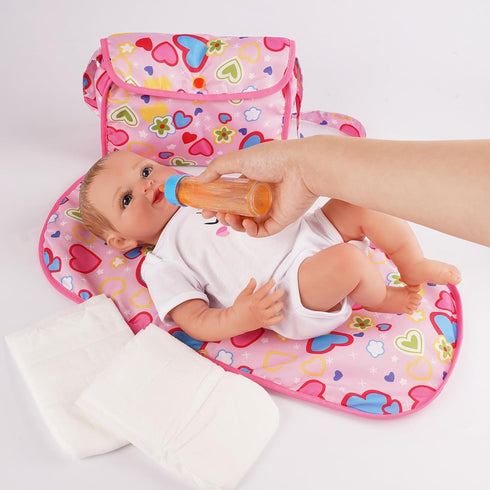 BABESIDE 5 Pcs Baby Doll Diaper Bag Set, Includes Magic Bottles, Changing Mat, Doll Diapers for 17-22 inches Dolls