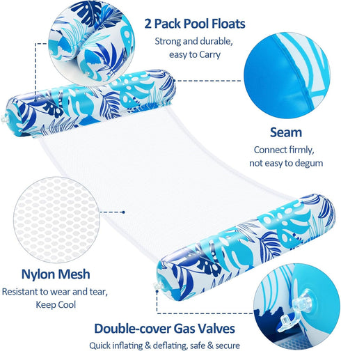 Clothirily 2 Pack 4-in-1 Swimming Hammock Pool Floats - Inflatable Pool Floats Rafts, Pool Floaties for Adults, Pool