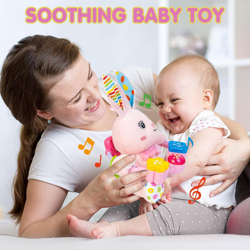 Ryotagift Crinkle,Tummy 0 3 6 9 12+ Baby Bilingual Musical Rabbit Stuffed Animals Toys,Infant Early Learning Toy