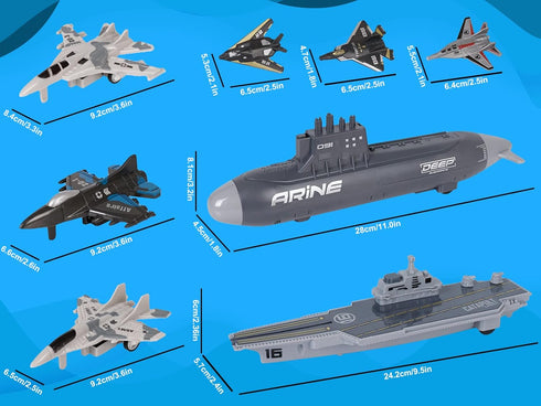 Set 5+ Crelloci Aircraft Carrier Military Naval Ship Toy Play with Small Scale Model Planes Fighter Jets, Battleship