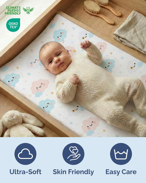 Pack 2 32"x16" Changing Pad Cover - of Soft Unisex Diaper Change Microfiber Table Sheets - Fits Contoured Pad