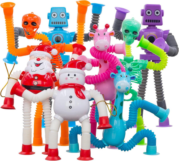 Pop Tubes Robot Fidget Toys , 8Pack Skeleton Fidget Pop Toys Telescopic