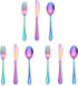 LIANYU 9-Piece Rainbow Kids Silverware Set, Stainless Steel Toddler Utensils, Knife Fork Spoon, Dishwasher Safe