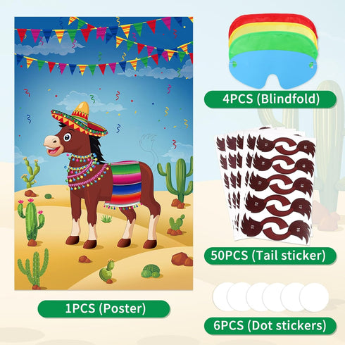 50 Hooqict Pin The Tail on The Donkey Party Games for Kids Birthday Party Supplies Decorations, Large Pin The Tail