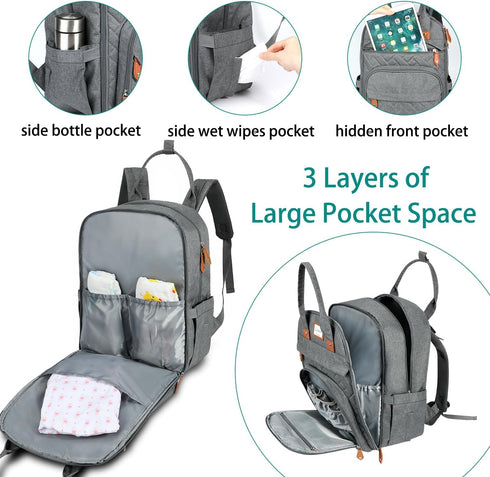 Backpack, Pack LANDICI Diaper Bag Multifunction Baby Diaper Bags with Changing Pad, Stroller Straps & Pacifier Case
