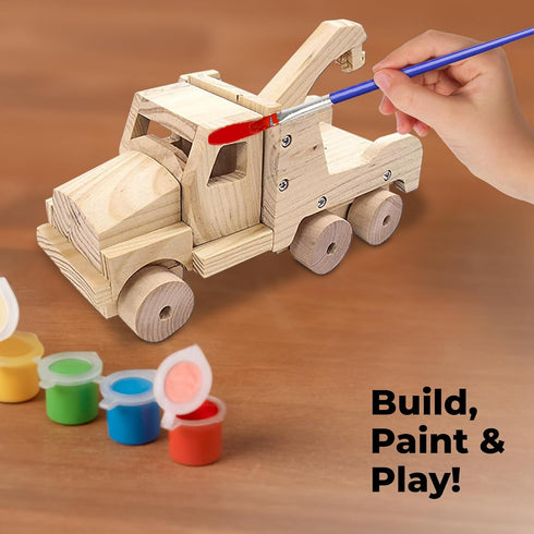 Kraftic Woodworking Building Kit for Kids and Adults, 3 Educational DIY Projects - Tow Truck, Birdhouse, Dump Truck