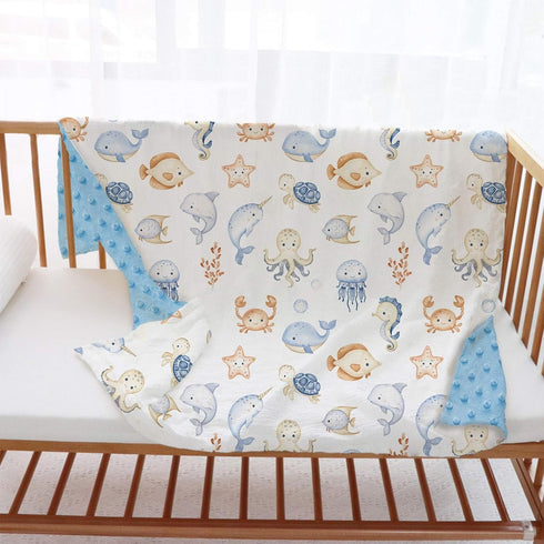 Buerhanerry 30"x40" Under The Sea Baby Blankets Neutral for Boys Girls, Ocean Animals Toddler Soft Minky Blanket