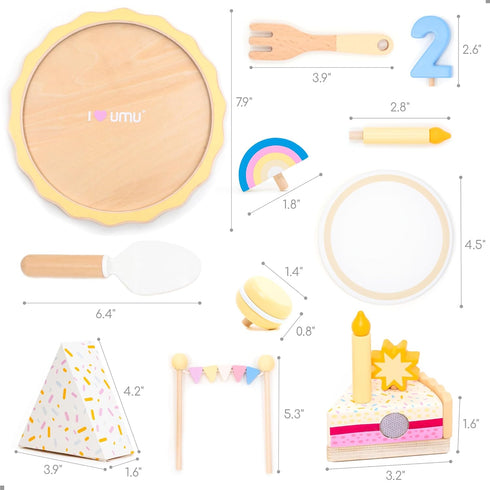 Playset 3 4 5 UMU Wooden Birthday Cake Pretend Kitchen Toy with Candles Numbers Fruits & Toppings Wooden Play Food