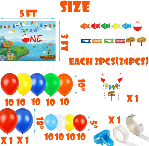 155 Pcs O Fish Ally 1 Birthday Party Decorations, Gone Fishing Balloon Garland Kit, and Cake Cupcake Topper