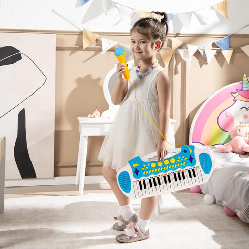 GLACER 31-Key Kids Piano Keyboard Toy with Stool - Portable Electronic Musical Instrument with Microphone for Ages 3+