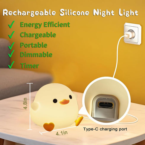 Lamp,2 Dimmable HAPPYBAG Cute Pea Duck Night Light,Duck Levels Silicone Ducky Light,LED Squishy Animal Light for Kids